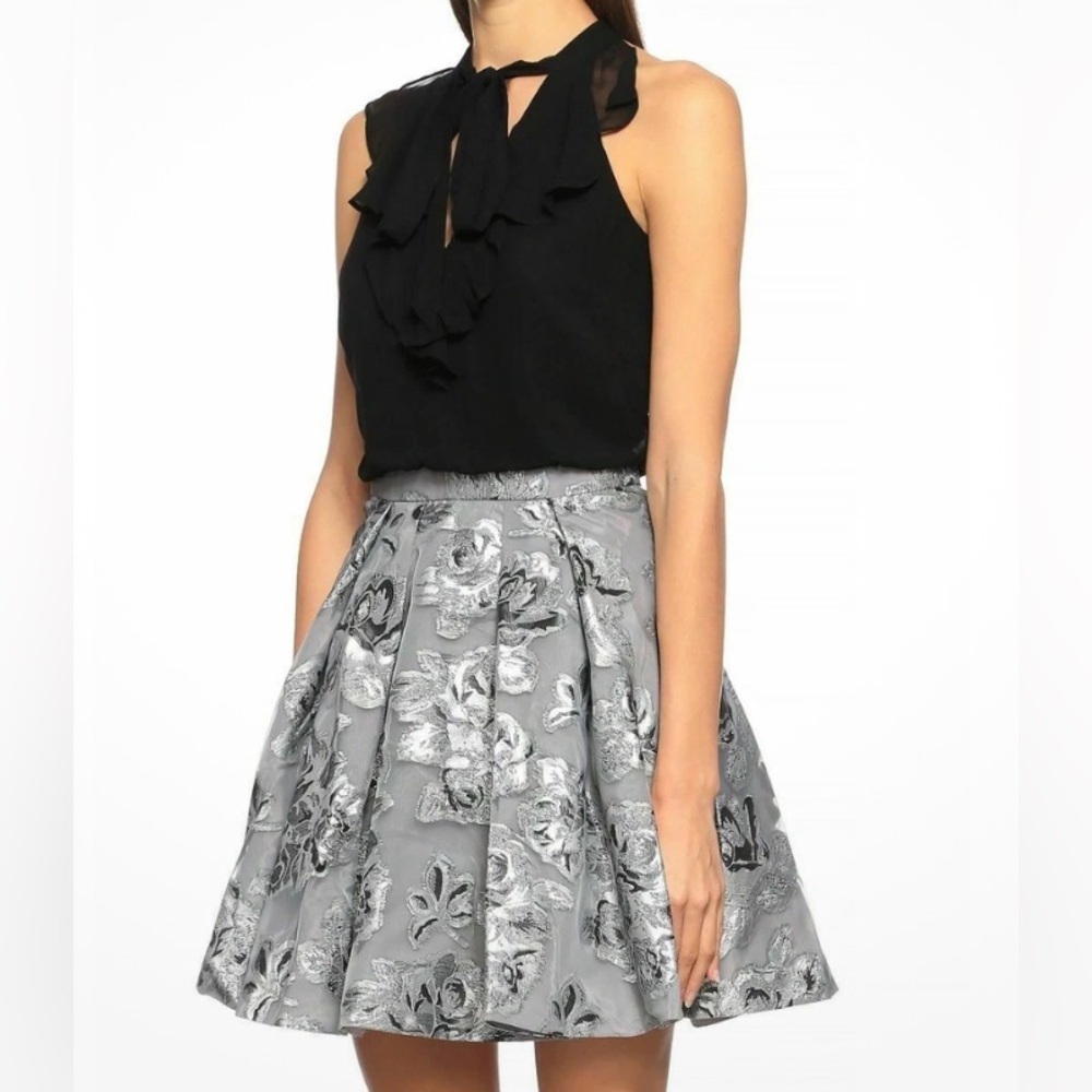 NWT Karen Millen Black Silver Jacquard Floral Dress Size 6 Cocktail